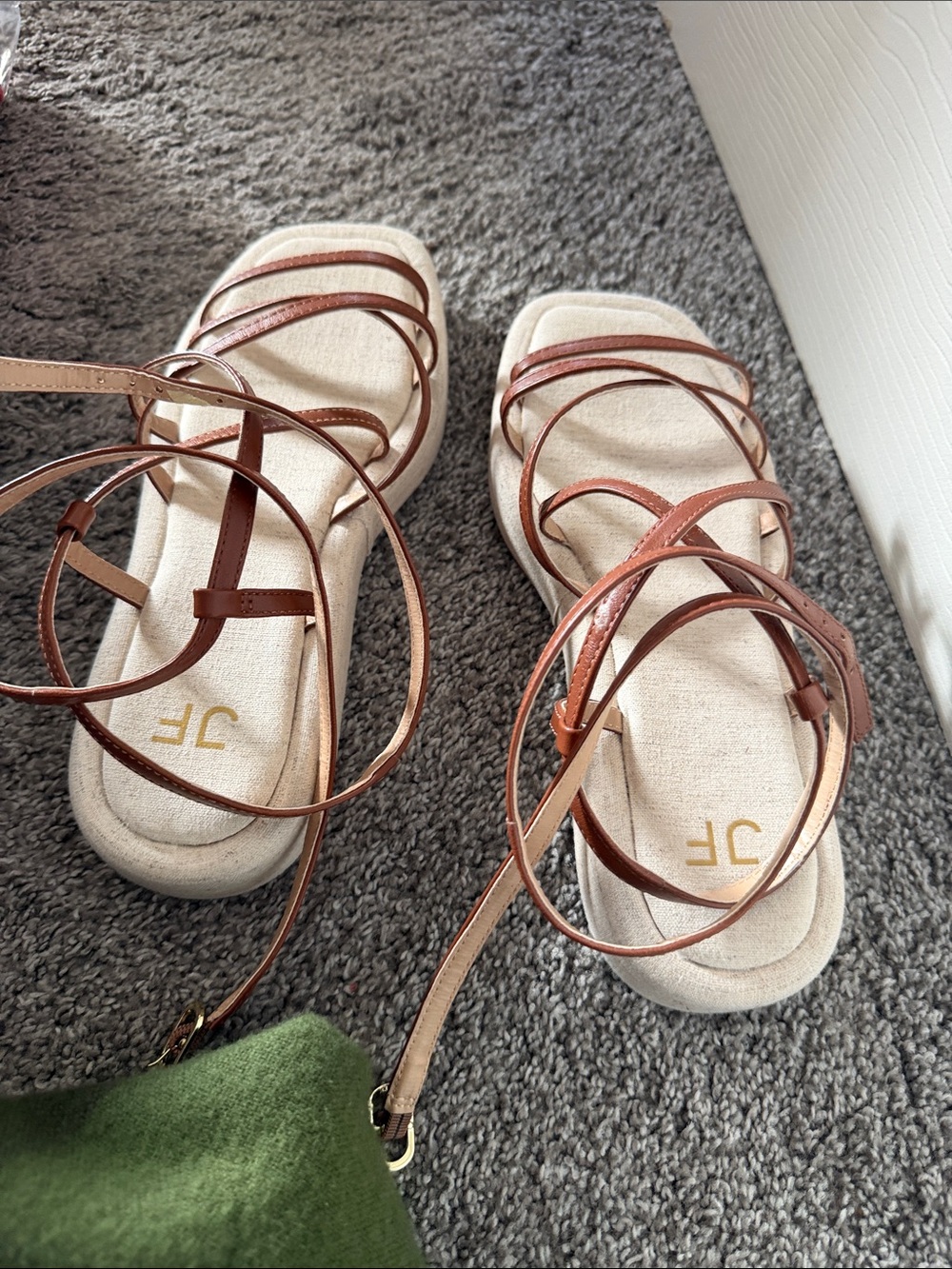 JustFab Brown Strappy Lace-Up Flat Sandals